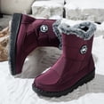 thumbnail image 5 of WAVSUF Women's Flat Wide Width Boots Round Toe Anti Slip Warm Soft Sole Winter Daily Snow Boots Wine Size 5.5, 5 of 5