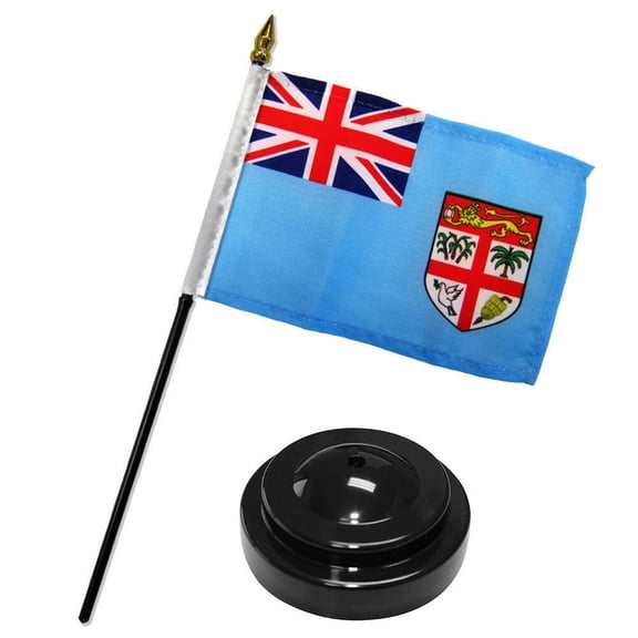 Fiji 4"x6" Flag Desk Set Table Stick Black Base