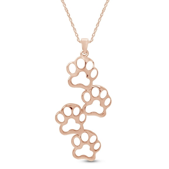 AFFY Puppy Kitten Four Paw Prints Womens Pendant Necklace 14k Rose Gold Over 925