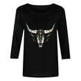 thumbnail image 4 of PNTUTB Women's 3/4 Sleeve Western Style Printed Casual T-shirt, 4 of 6