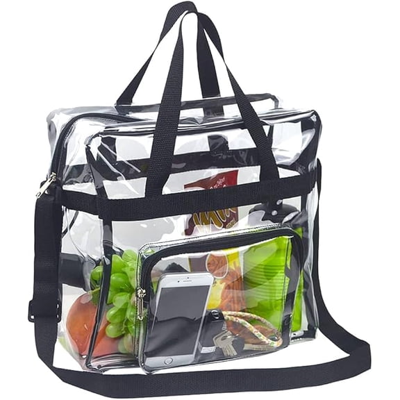 Stadium Approved Clear Tote Bag 12x12x6 Inch, Heavy Duty PVC Clear Crossbody Bag with Adjustable Strap, Clear Purse for Sports Games, Concerts, Festivals | Available in Single