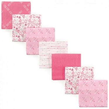 Luvable Friends Baby Girl Cotton Flannel Receiving Blankets, Love 7-Pack, One Size