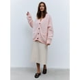 thumbnail image 4 of Women'S Fleece Cardigan Sweater Lazy Style Loose Knit Warm Cardigan Sweater Pink M, 4 of 8