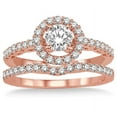 thumbnail image 2 of 1.00 carat Antique Floral Halo Bridal set with Round Cut diamond in 10k Rose Gold, 2 of 3