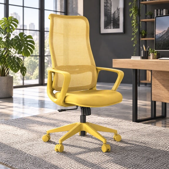 Bananister High Back Mesh Office Chair, Ergonomic Adjustable Height Desk Chair with Lumbar Support, Yellow