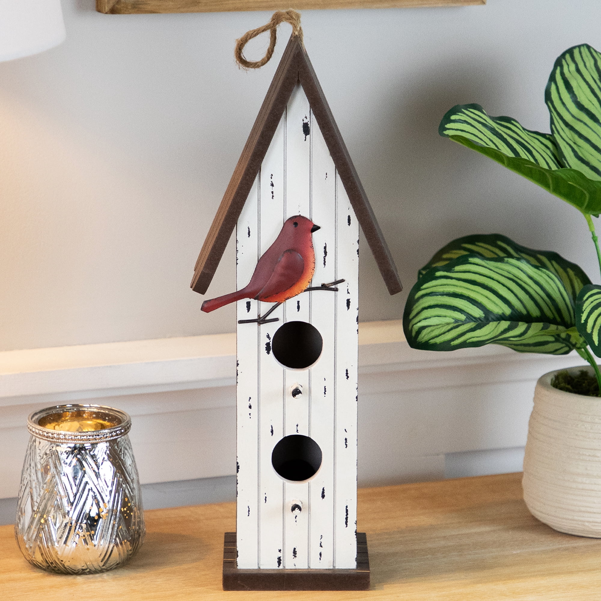 Northlight Wooden Birdhouse with Metal Bird Wall Decoration - 14.5" - Antique White