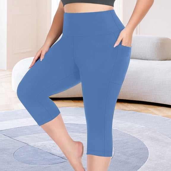 TaTaai Womens Plus Size Drying Tight Elastic Comfortable Pocket Fitness Capris High Waist Yoga Cropped Pants For Workout