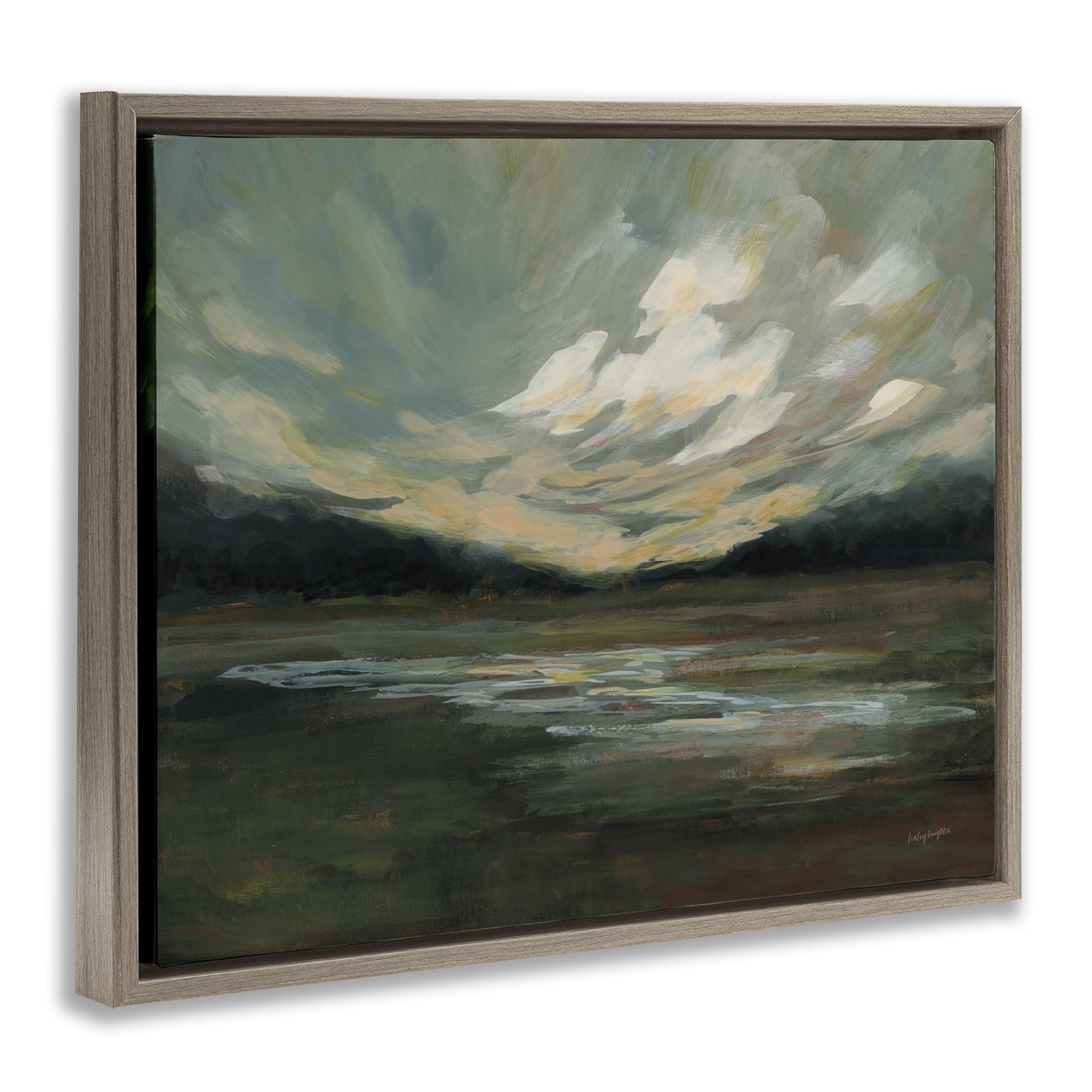 Stupell Industries Billowing Clouds Landscape Landscape & Nature Painting Brown Floater Framed Canvas Art Print Wall Art, 31 x 25