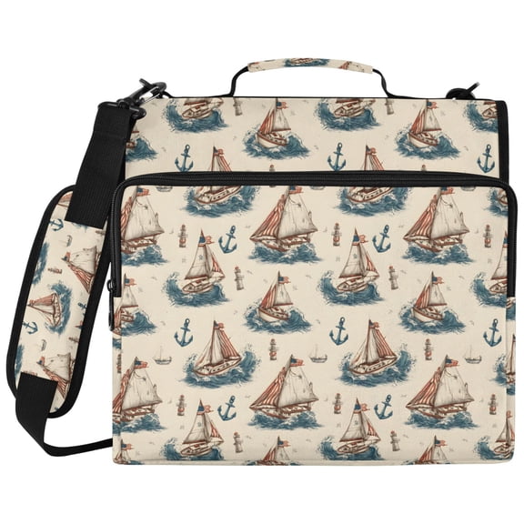 ALAZA Zipper Binder Anchors Sailboats Pattern 2 inch 3 Ring 500 Sheet Capacity Trapper Keeper File Folder Organizer Bag
