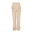 thumbnail image 3 of GZWYHT Linen Pants,Wide Leg Pants,Solid Loose Pants Casual Women Fashion Trouser Buttons Leg Cotton Wide And Plus Size Pants,Flowy Pants,High Waisted Pants,Baggy Pants,Beige,L, 3 of 6