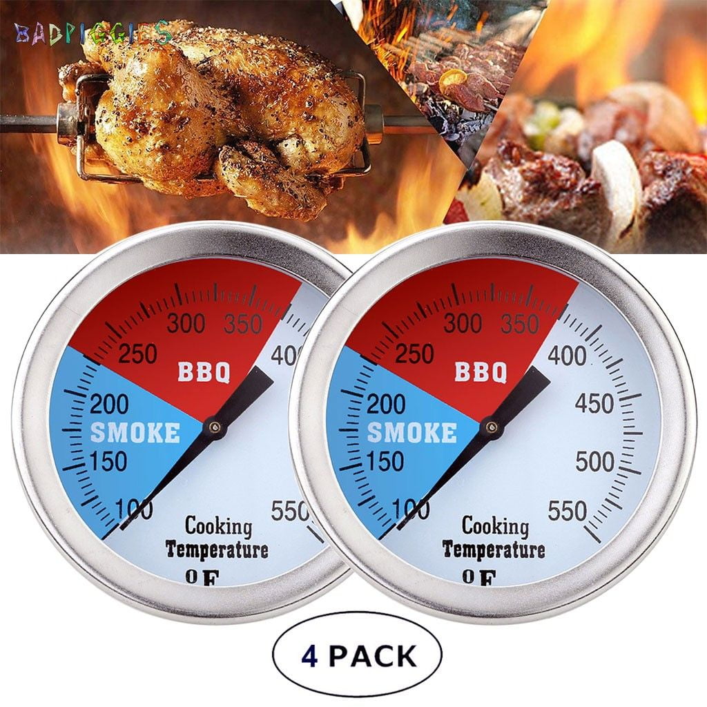 BadPiggies 4PCS Big Dial Grill Barbecue Thermometer Stainless Steel Cooking Smoker Temperature