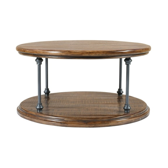 Larson Modern Industrial 36" Round Solid Wood Coffee Table with Shelf