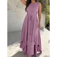thumbnail image 5 of Women Purple Sleeveless A-Line Dress With Tie-Up Waist And Asymmetric Hem, 5 of 8