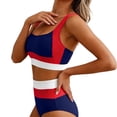 thumbnail image 6 of Stamzod Women's High Waisted Bikini Sets Sporty Two Piece Swimsuits Color Block Tummy Control Bathing Suits High Cut Swimwear Red XL, 6 of 6