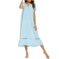 thumbnail image 2 of Fznquz Soft Night Gowns for Adult Women Short Sleeve Sleeping Lounge Dress Blue Tie Front Comfy Ruffle Sleepwear, 2 of 4