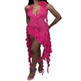 thumbnail image 1 of PENGXIANG Robe Longue Moulante Ajustée Sans Manches en Maille Transparente Irrégulière Rosette pour Soirée, 1 of 8