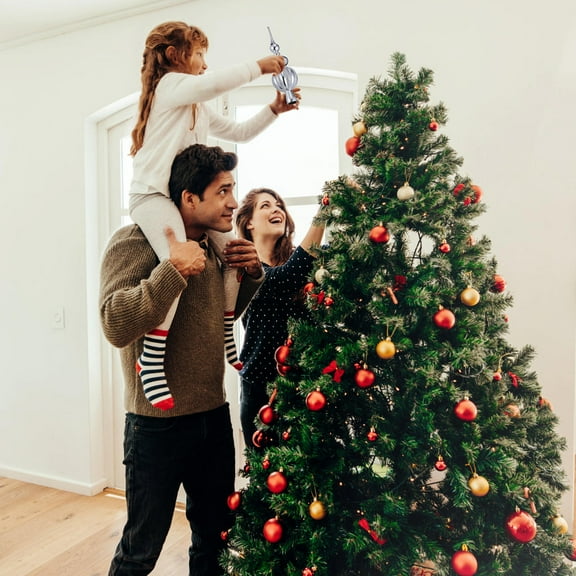 Amosfun Round Christmas Tree Topper Plastic Decoration for Holiday Family Parties, 1 Set Festive Ornament