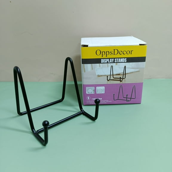 OppsDecor Display stands, Picture Frame Stand, Plate Holder Display Stand, Black Metal Frame Holder Stands for Book, Small Easel, Photo, and Platter, Tabletop Art
