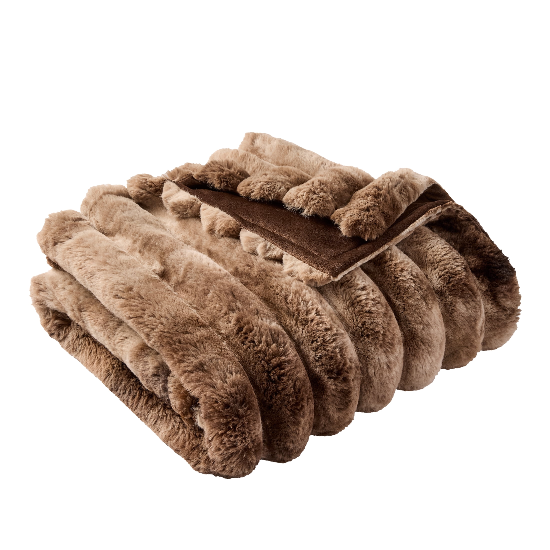 Better Homes & Gardens Brown Marbled Exaggerated Channel Faux Fur Oversized Throw, 50 in x 72 in