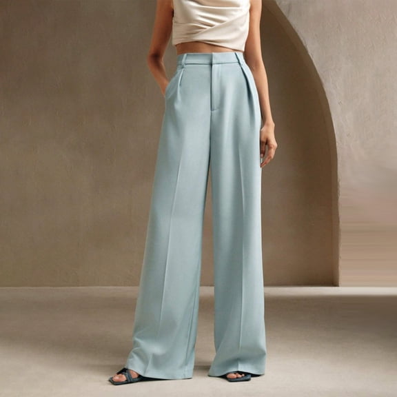 Roncen Women's Wrinkle-Free Pleated Business Wide Leg Pants Spring 2026