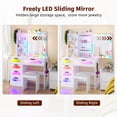 thumbnail image 3 of Gurexl Vanity Desk with Sliding Mirror and LED Lights, RGB Vanitys with Charging Station, Makeup Vanity with Remote Control, White Dresser with Stool/Lager Drawers for Bedroom (White), 3 of 8
