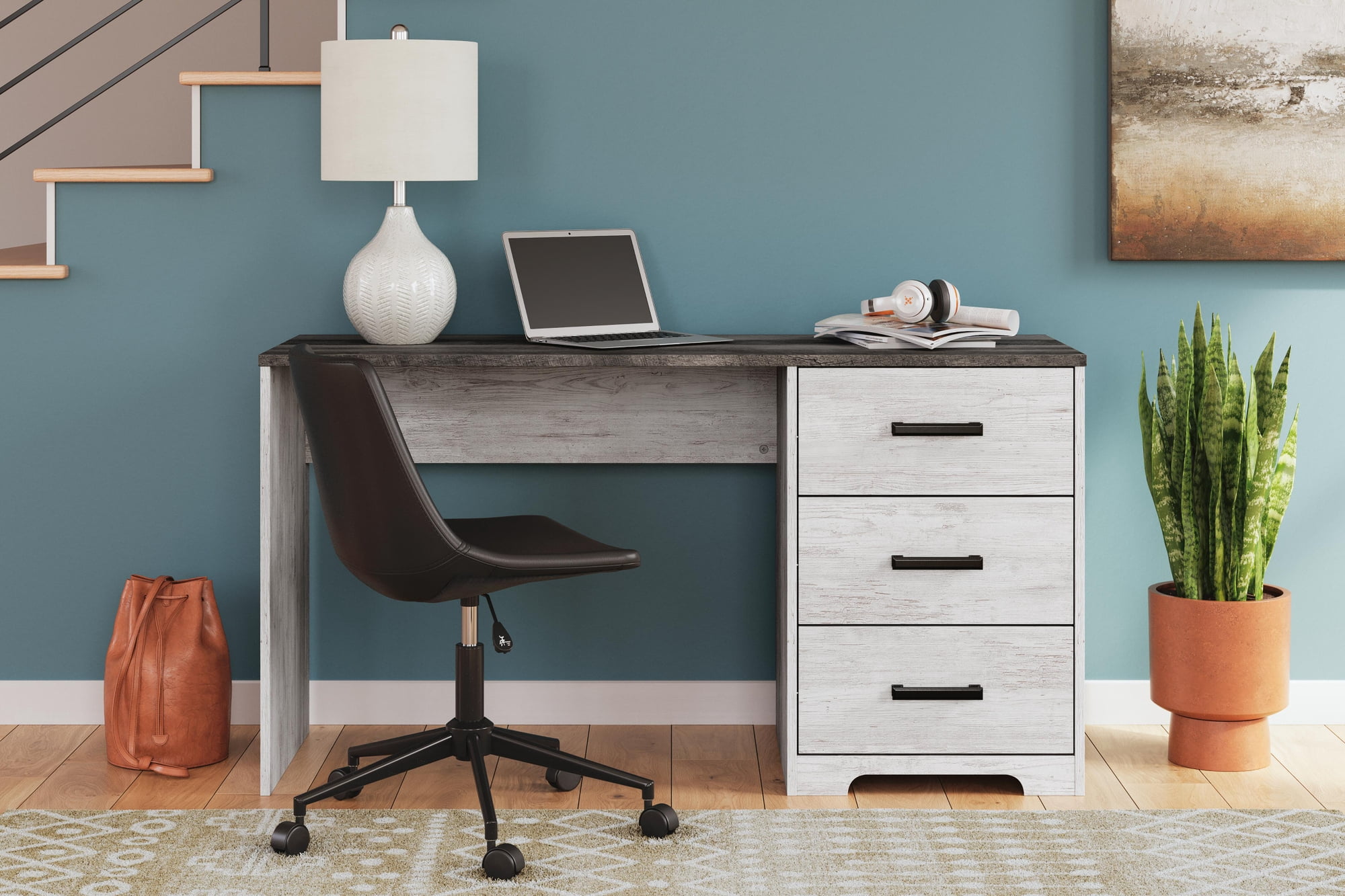 Signature Design by Ashley Shawburn 54" Farmhouse Home Office Desk, White/Charcoal Gray