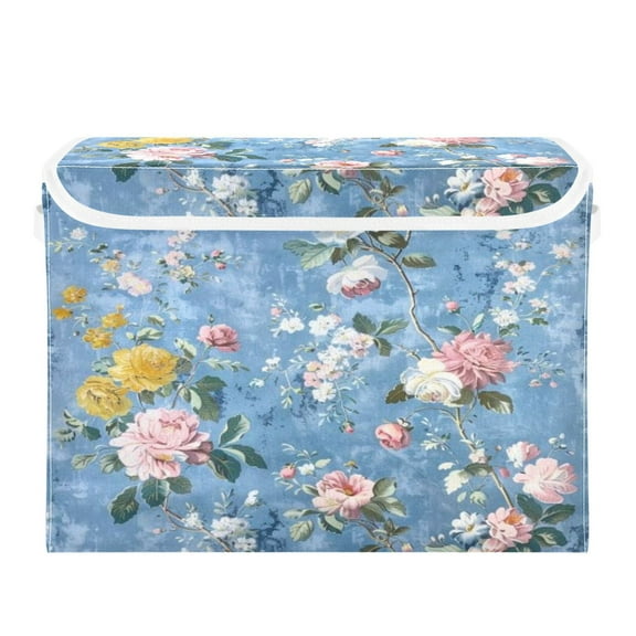 Storage Box With Lid 16.5x12.6x11.8In Foldable Stacked Household Storage Box Pink Wildflowers