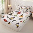 thumbnail image 2 of catabedysis Retro Camping Zipper Full Size Comforter Sets with Fitted Sheet and 2 Pillowcases,Campfire Guitar Print Zipper Bedding Set For Boys,Beige Black,Black Reversible,4-Piece, 2 of 7
