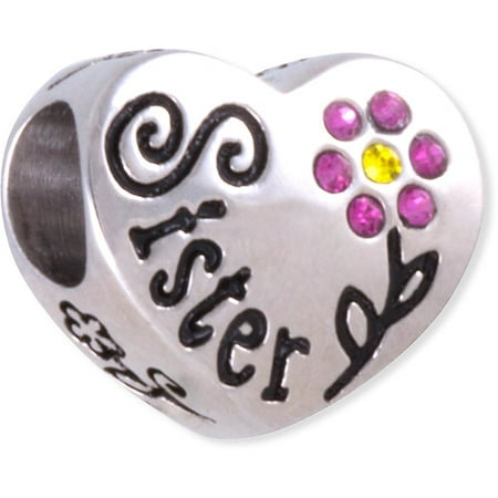 Tennessee Heart Charm - Crystal Accent Stainless Steel Flower Sister Heart Charm