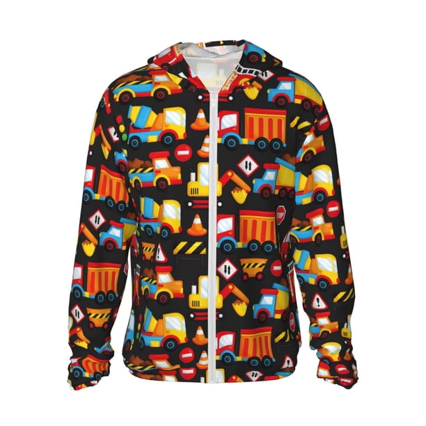 Balery Construction Truck Sudadera ligera de manga larga con capucha y protección solar UPF 50+ para hombre y mujer, ideal para pesca y running-X-Large