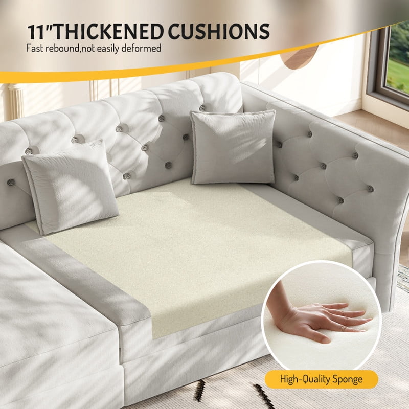 King Size Sleeper Sofa Bed, 100" 3-in-1 Convertible Pull Out Chesterfield Sleeper Couch, Oversized Velvet Flower Button Tufted 4-Seat Sofa for Living Room Apartment