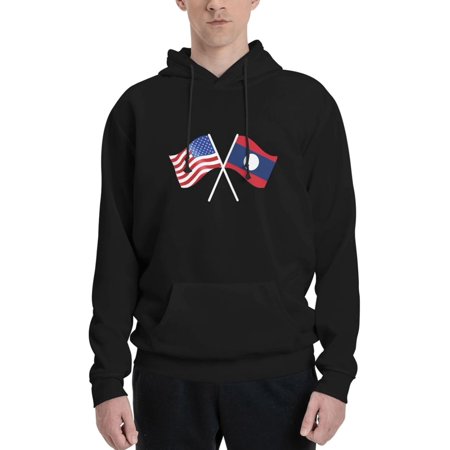 American And Laos Flag Men's Hooded Sweatshirt Casual Hoodies