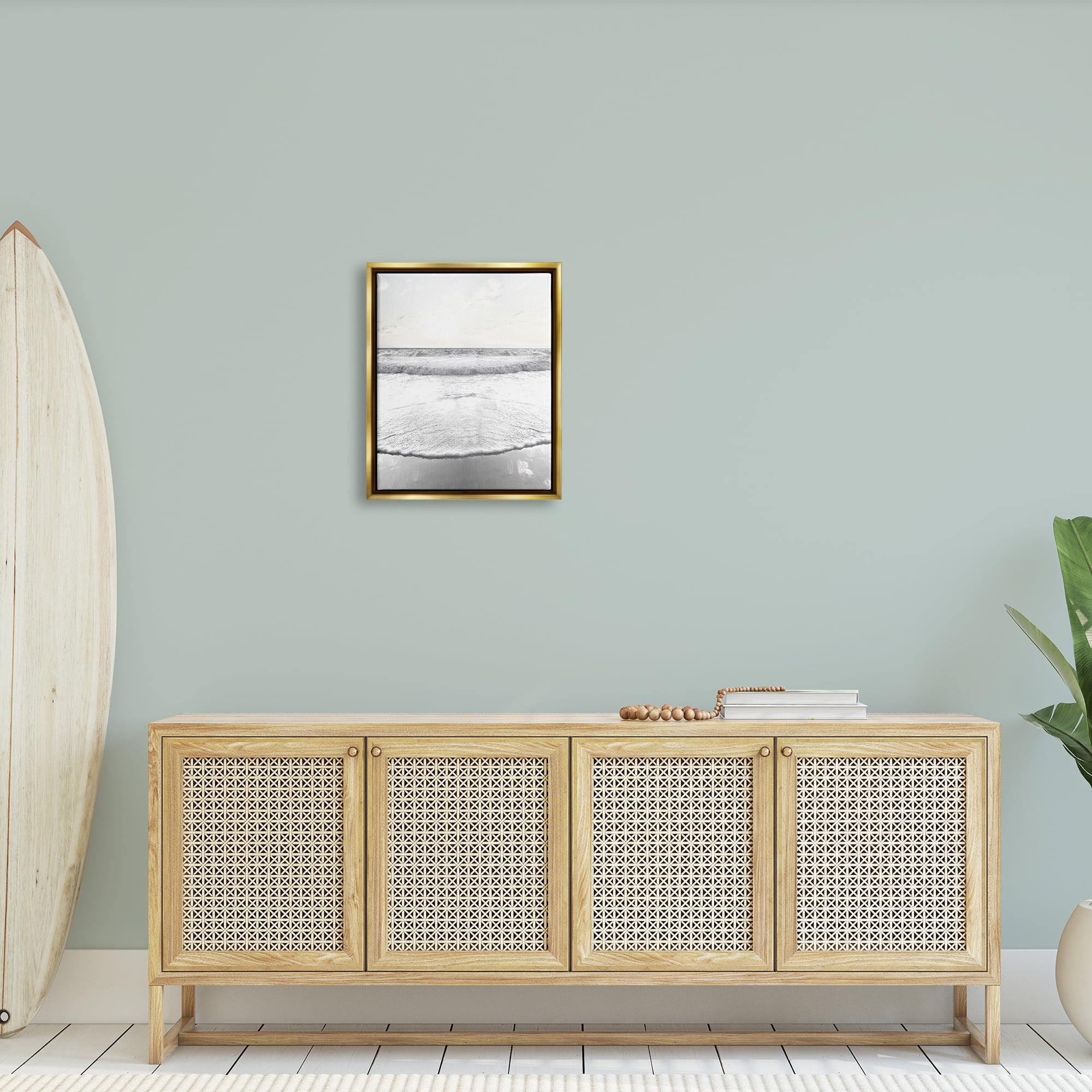 Stupell Industries Ocean Water Waves Rushing Shoreline Sunny Scene Photograph Metallic Gold Floating Framed Canvas Print Wall Art, Design by Natalie Carpentieri