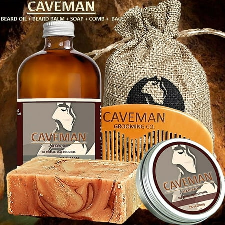 Caveman Beard Oil, Balm, Soap and Comb Kit - Leave in Conditioner Scent: Drunken Caveman (Bay (Best Beard Ever Commercial)
