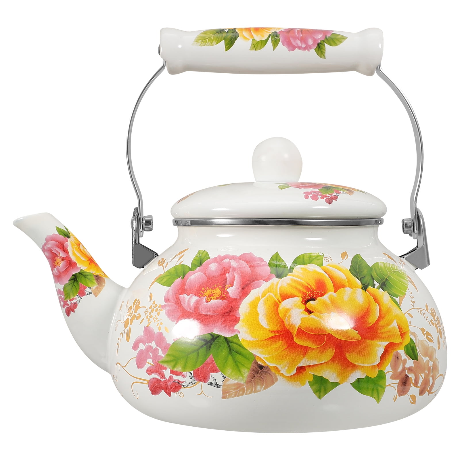 NUOLUX Enamel Tea Kettle Vintage Enamel Tea Kettle Floral Enamel Teapot with Handle
