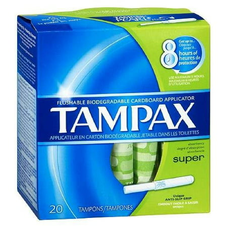 Tampax Cardboard Applicator Tampons, Super Absorbency, 20