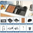 thumbnail image 3 of 29.5 x 17.7 inch Kitchen Sink, Single Bowl Stainless Steel Sink Multifunctional Drop In Sink Workstation Sink with Pull-Down Faucet and Multiple Accessories (Black Grey), 3 of 8