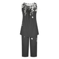 thumbnail image 4 of aohooy Womens Pajama Sets Trendy Floral Print Sleeveless Pleated Top with Capri Pants Pj Set Soft Sleepwear 2 Piece Lounge Set 2025 Gray,XL, 4 of 5
