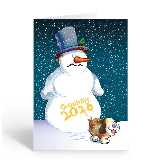 Funny New Year’s Eve Greeting Cards – Dog Peeing on Snowman Goodbye 2026 Cards