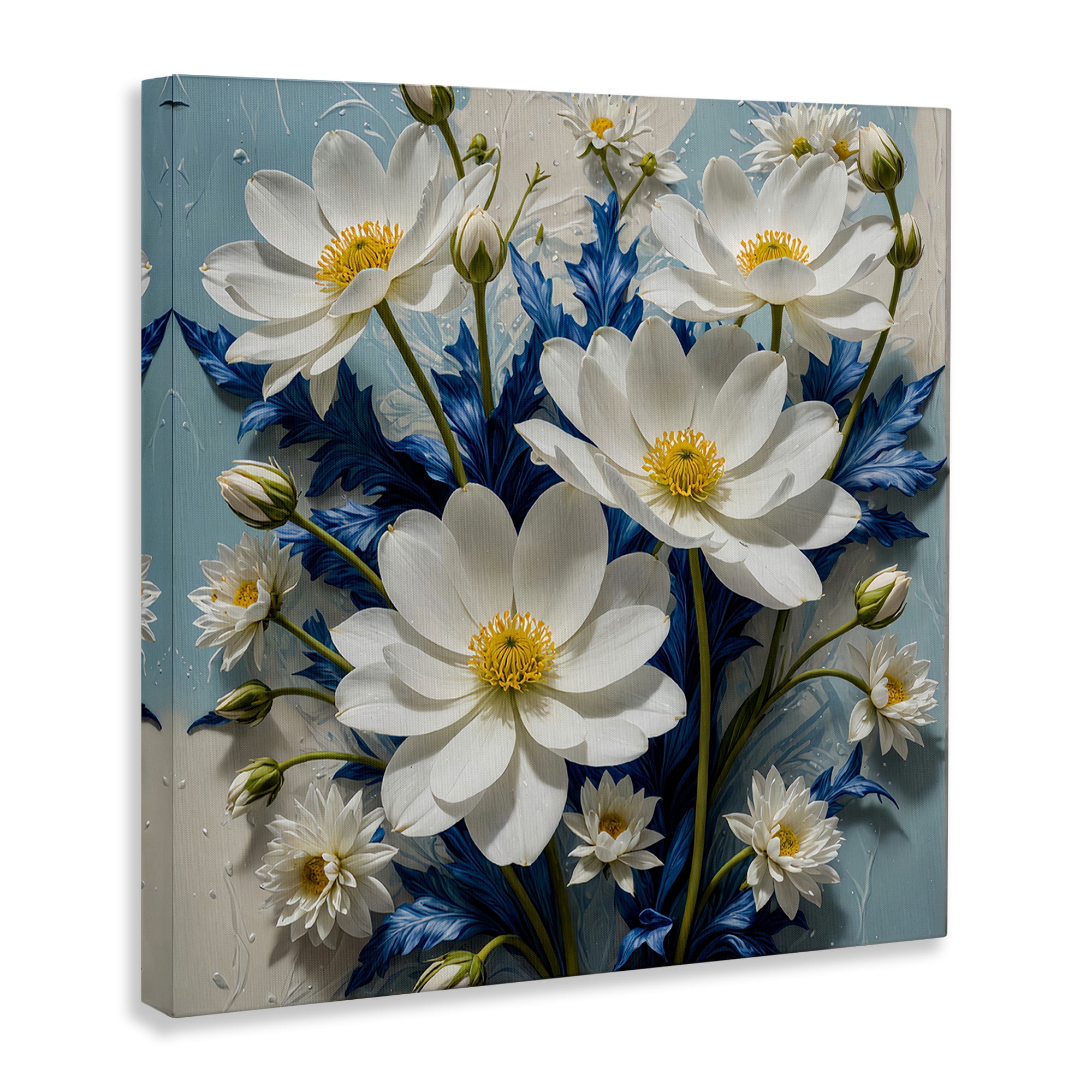 Stupell Industries Magnolias & Blue Florals Plants & Flowers Painting Wrapped Canvas Art Print Wall Art, 36 x 36