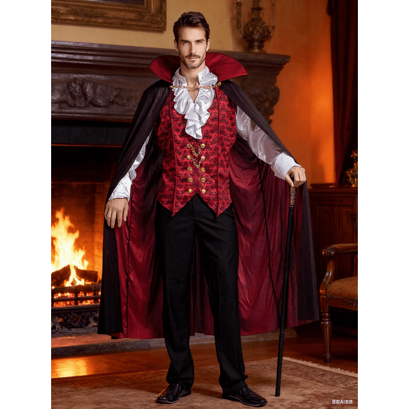 Joyfy Halloween Vampire Costume Set for Adult Halloween Men's Vampire Cape, Medieval Costume Party Fancy Dress-up