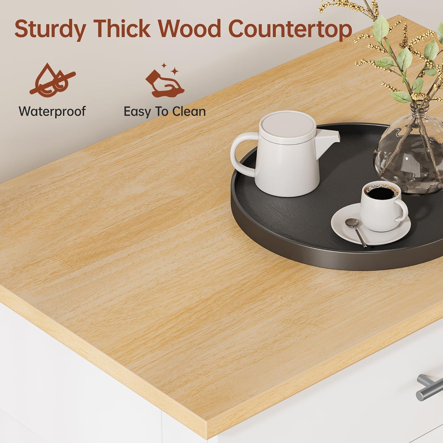 SELOOYE Kitchen Island Cart with Storage, Rolling Side Table, Large Worktop, Cabinet, Towel Rack, Drawers