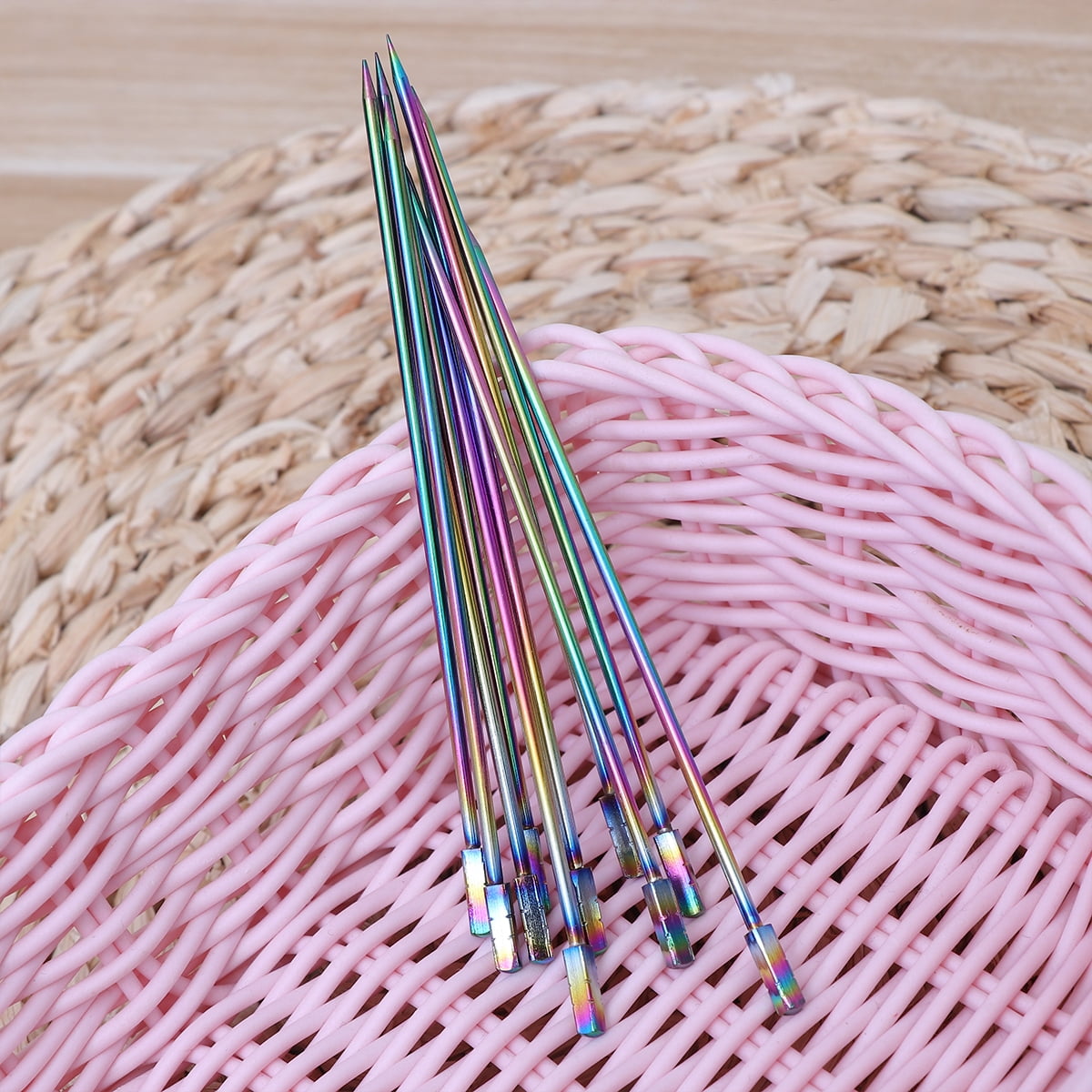 Stainless Steel Fruit Picks for Eating Use Multi Color 10pcs Square Head Cocktail Sticks