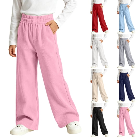 BXJX Girls Corduroy Pants Size 14-16, Outdoor Elastic Waist Straight Leg School Kids Casual Pants Pink
