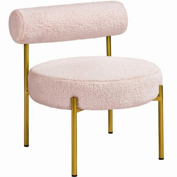 TYUIOP Modern Vanity Chair, Boucle Fabric Accent Chair with Gold Metal Legs for Living Room Makeup Room, Pink