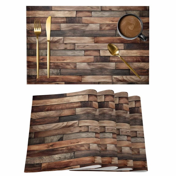 Placemats Set of 6, Western Barn Door Woven Placemat, Linen Place Mats for Kitchen/Dining Tables, Vintage Farmhouses Wooden Door Brown Washable Table Mats for Party