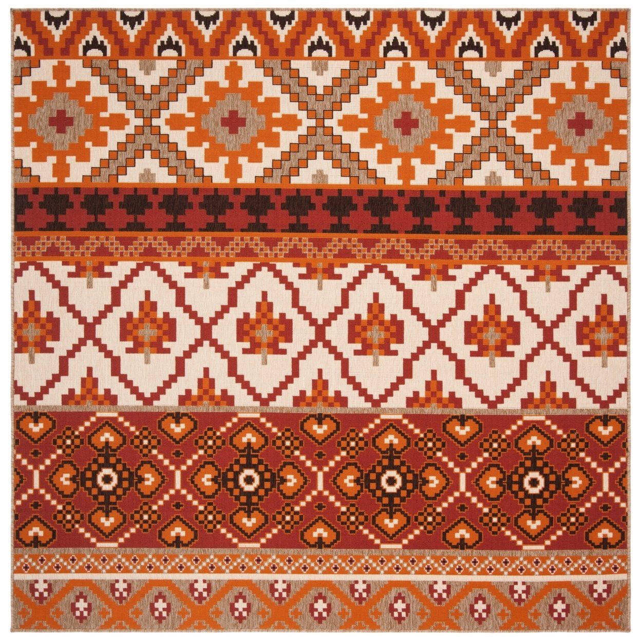 SAFAVIEH Veranda Dogon Southwestern Indoor/Outdoor Area Rug, 6'7" x 6'7" Round, Red/Beige