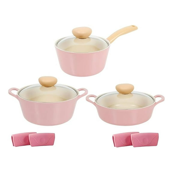 Pink 6-Piece Cookware Set with Glass Lid – Nonstick Casserole Pot, Saucepan & Dutch Oven for Healthy Cooking, Simmering, Stewing, Kitchen Decor, Made in Korea