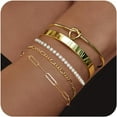 thumbnail image 6 of Gold Bracelets for Women 18k Gold Plated Bracelet Stack Bangle Cuff Bracelet Set for Women Non Tarnish Beaded/Paperclip/Cuban Link Chain Bracelets Jewelry for Women Trendy, 6 of 6