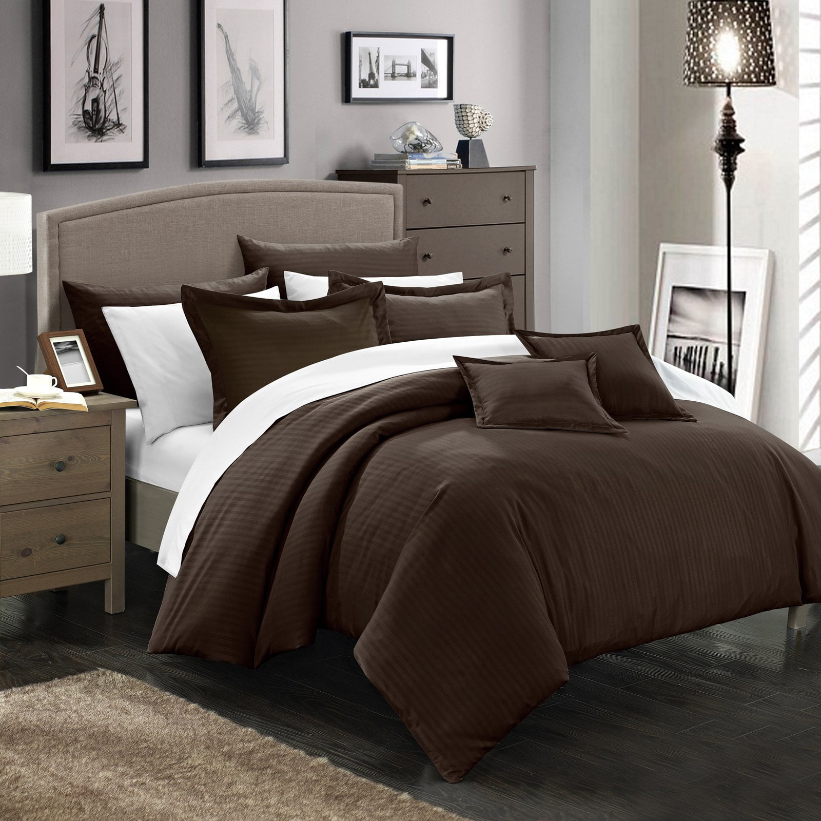 Chic Home Keynes 11Piece Solid Color Comforter Set, Full, Brown